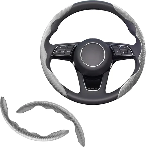 Vista 9 de 2 fundas de volante de fibra de carbono de ajuste universal, antideslizantes, protector segmentado para volante, accesorios interiores de automóvil