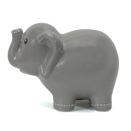 Vista 3 de Child to Cherish Alcancía de elefante cosido de cerámica, gris