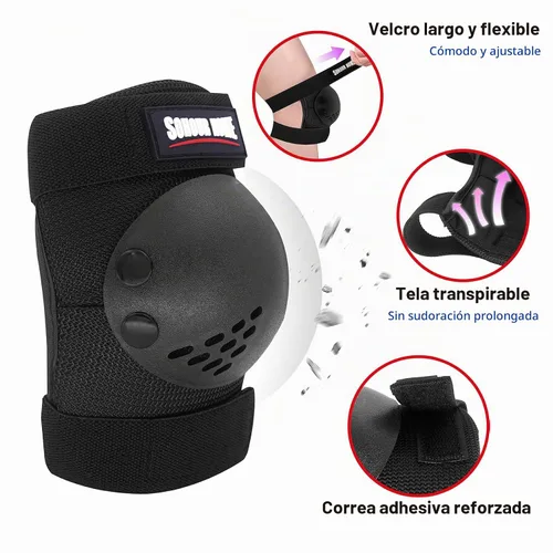 Vista 4 de Rodilleras para niños, coderas, muñequeras 3 en 1, conjunto de equipo de protección Negro