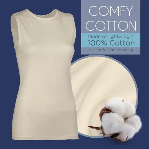 Vista 5 de Rosette Camiseta sin mangas para mujer - Algodón - Cuello alto, diseño de hombro completo Marfil