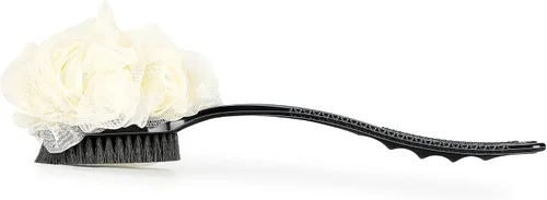 Vista 2 de Cepillo corporal de ducha con cerdas y esponja de esponja de malla, mango curvado Long Handle Bath Brush with Mesh Sponge for Skin