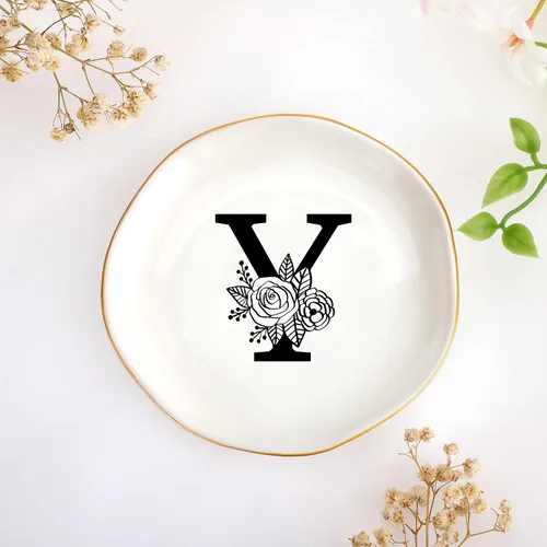 Vista 15 de JoycuFF Bandeja de cerámica con inicial M para joyas, regalos de novia para dama de honor, cumpleaños, compromiso, mejor amiga, mamá, abuela