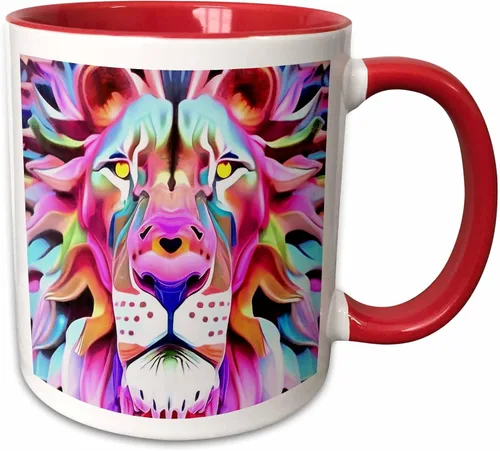 Vista 7 de 3dRose Taza de café, tamaño – 11 oz – Un león de ensueño irreal fantasía arte acrílico – abstracto geométrico – divertido regalo de taza de café