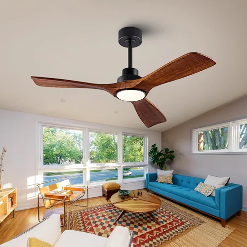 Vista 14 de 52” Silent Solid Wood Ceiling Fan Light, with 6-speed remote control, black
