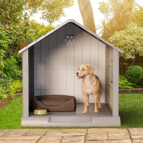Vista 8 de Fancyango Casa para perros al aire libre e interior, impermeable, ventilada, fácil de limpiar, suelo elevado para perros pequeños y grandes, fácil