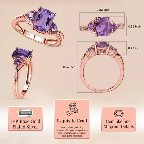 Vista 3 de Shop LC Purple Amethyst Ring Promise Engagement Rings for Women 14K Rose Gold Plated in 925 Sterling Silver Bride Wedding Amethyst Jewelry for Women
