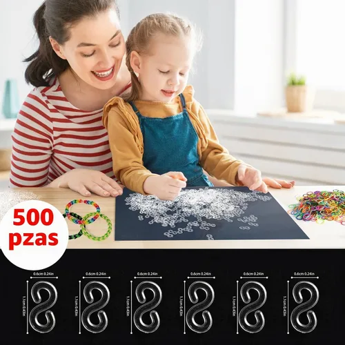 Vista 2 de Clips S, 500 piezas en caja, transparentes, clips de banda de plástico de goma, pulseras kit de recarga de bricolaje, recambios de conectores