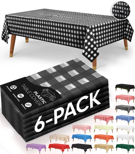 Vista 21 de Utopia Kitchen Mantel de plástico desechable (paquete de 6 unidades, 54 x 108 pulgadas), mantel rectangular negro, impermeable, resistente a