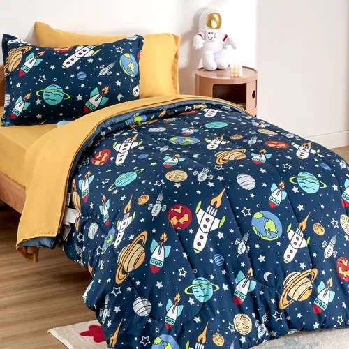 Vista 14 de SLEEP ZONE Juego de edredón de 5 piezas para niños, tamaño individual, súper lindo y suave, ropa de cama para niños en una bolsa, juego de 5 piezas