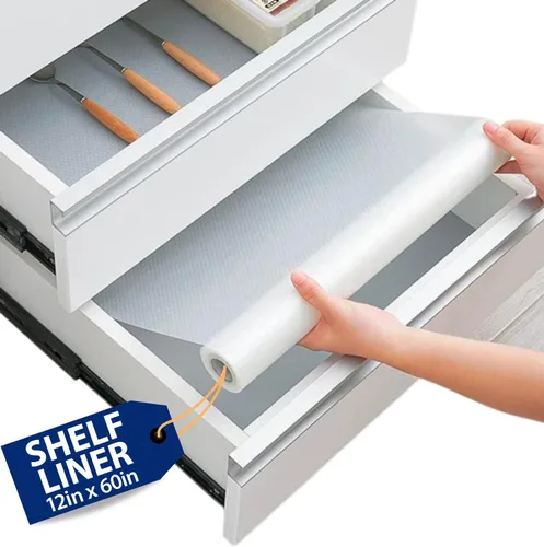 Vista 26 de Revestimientos para estantes de refrigerador (paquete de 8) de Linda’s Essentials - Forro para estantes o cajones sin adhesivo, alfombrillas