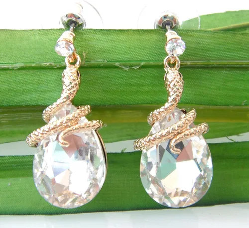 Vista 58 de Navachi Pendientes colgantes de gota de serpiente con forma de pera multicolor de cristal chapado en oro de 18 quilates
