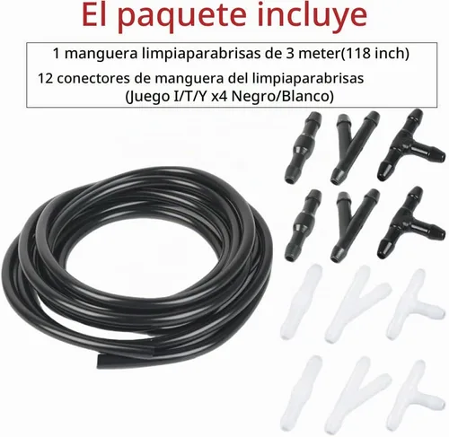 Vista 2 de OTUAYAUTO Kit de manguera para lavaparabrisas, manguera universal de líquido de lavadora de 9.8 ft (118 pulgadas) con 12 conectores, compatible