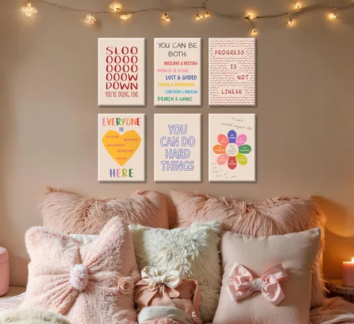 Vista 4 de 6 piezas de arte de pared de salud mental, terapia de oficina, decoración de pared de aula, póster motivacional con citas inspiradoras, pintura