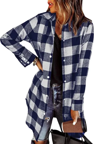 Vista 19 de EVALESS Chamarra Shacket de Cuadros con Bloques de Color para Mujer, Ropa de Otoño, Conjuntos de Moda 1b marrón