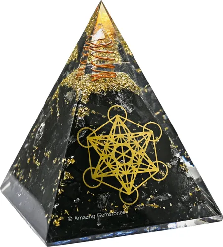 Vista 12 de Orgonita Amazing Gemstone Orgón Pirámide Extra Grande 105 MM - Pirámide de Energía de Orgón con Cristales de Amatista, Árbol de Peridoto y Piedra