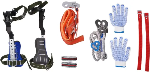 Vista 9 de Juego de picos de escalada de árboles, estacas ajustables de acero inoxidable para escalada de árboles con cinturón de arnés y correa trasera