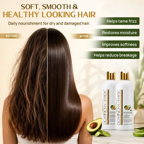 Vista 4 de DOMINICAN MAGIC Champú nutritivo e hidratante de aceite de aguacate para todo tipo de cabello, champú hidratante con vitamina E y queratina, champú