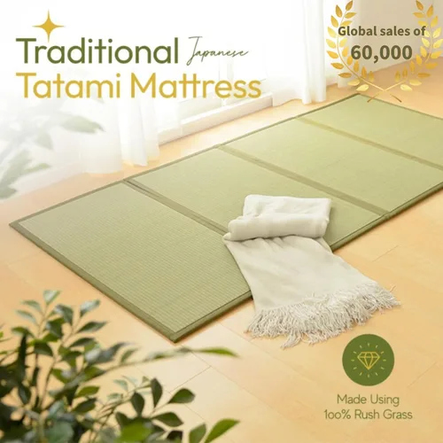 Vista 3 de MIINA Colchón japonés tradicional tatami, Igusa (hierba rusa), futón, 39 x 78 pulgadas (individual natural)