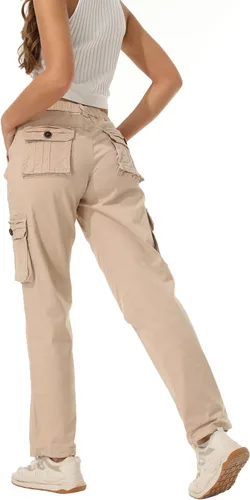 Vista 2 de Pantalones cargo de trabajo para mujer, de algodón, con 8 bolsillos, informal, estilo de combate militar
