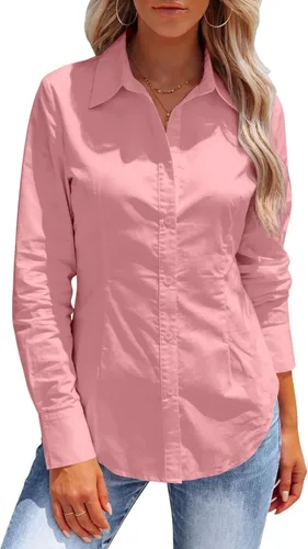 Vista 13 de Button Down Shirts for Women Long Sleeve Dress Shirts Collared Work Wrinkle Free Office Solid Blouses Fitted Tops