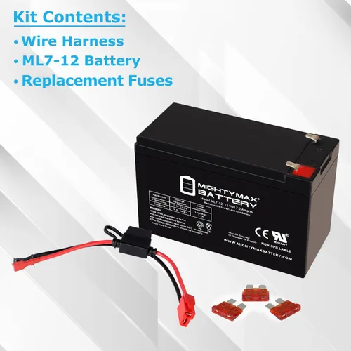 Vista 2 de Mighty Max Battery Reemplazo de caída para vehículo de paseo de 12 V con kit de batería 7ah y arnés con conector de 2 pines