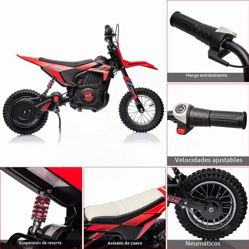 Vista 4 de Motocicleta eléctrica todoterreno de 24 V, motor de 250 W, motocross de velocidad rápida de 13.6 MPH, bicicleta de tierra de asiento de cuero