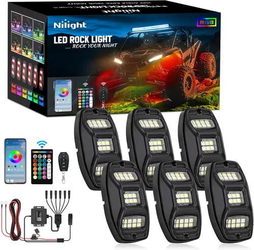 Vista 17 de Nilight Luz LED RGB para látigo, 2 unidades, 3 pies, con 4 luces de roca RGB-Látigo+Roca