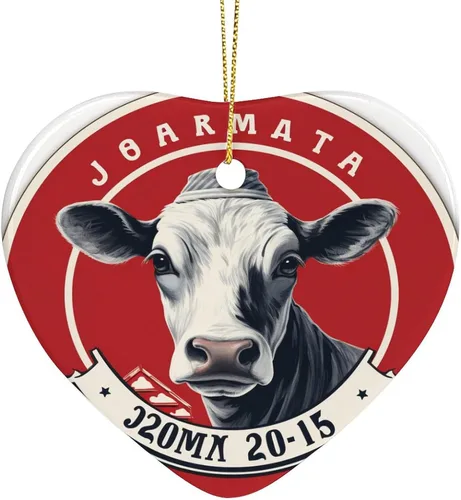 Vista 15 de Animales de granja, vaca, adorno de cerámica de Navidad, divertido adorno de árbol de Navidad, decoración de árbol de Navidad, hogar, oficina, árbol