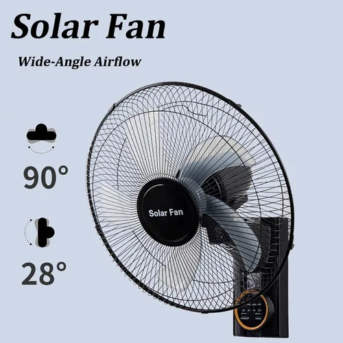 Vista 6 de Ventilador solar para exteriores de 16 pulgadas con control remoto, ventilador solar de montaje en pared, 5 aspas, 3 velocidades, temporizador