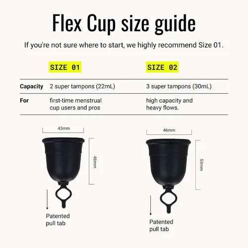 Vista 7 de Kit de inicio de copa menstrual FLEX (ajuste delgado - Tamaño 01) Copa menstrual reutilizable + 2 discos menstruales gratis Tira de extracción