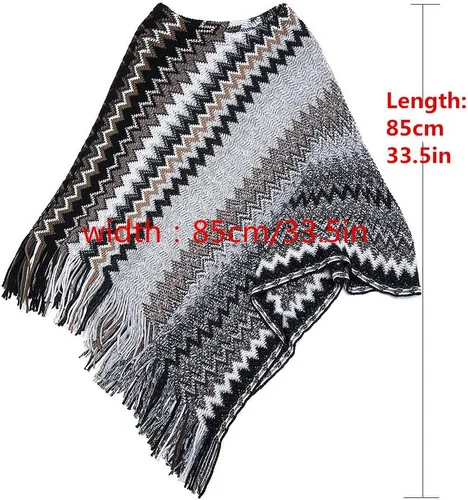 Vista 5 de SherryDC Poncho con flecos de punto en zigzag para mujer