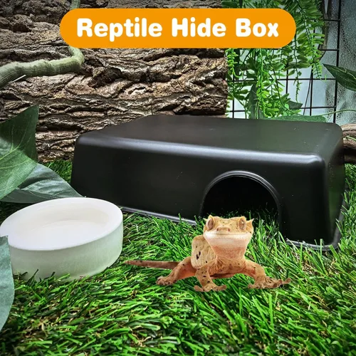 Vista 3 de Hamiledyi Caja de piel de reptil, 4 piezas, leopardo, piel de gecko, escondite de reptil, escondite de cueva, bola de pitón, accesorios