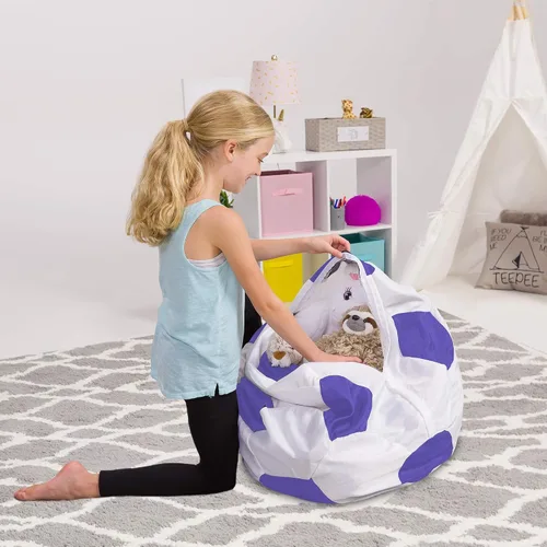 Vista 31 de Posh Creations Funda de puf para niños con almacenamiento para animales de peluche - Organizador de juguetes para niños, Mediano 68.58 cm - Lona