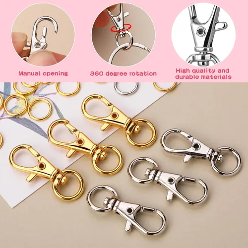 Vista 4 de 160 cierres de pinza de langosta, cierres giratorios con llaveros, clips de metal para llavero y anillos de salto, kit de fabricación de llaveros