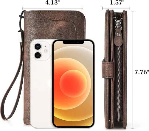 Vista 4 de BOSTANTEN - Cartera de cuero para mujer, bloqueo de identificación por radio frecuencia (RFID), cierre de cremallera alrededor, tarjetero, cartera