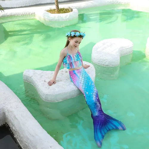 Vista 2 de Wfundeals Conjunto de bikini de princesa para nadar con monoaleta para traje de baño cosplay cola de sirena