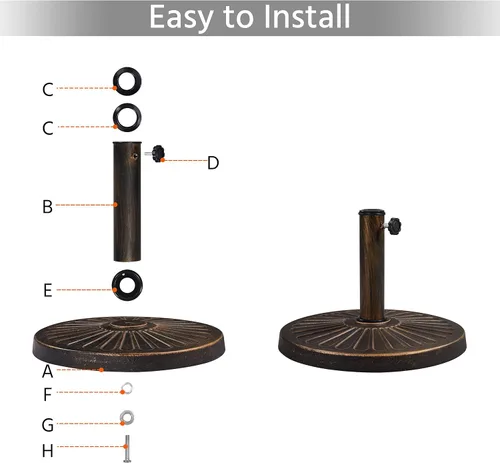 Vista 8 de Yaheetech - Base de sombrilla resistente para exteriores, 22 libras, color bronce