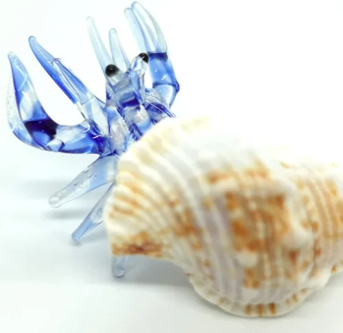 Vista 7 de Figuras en miniatura de cangrejo ermitaño de conchas marinas, animales soplados a mano, arte de regalo coleccionable, decoración de regalo, azul (V1)