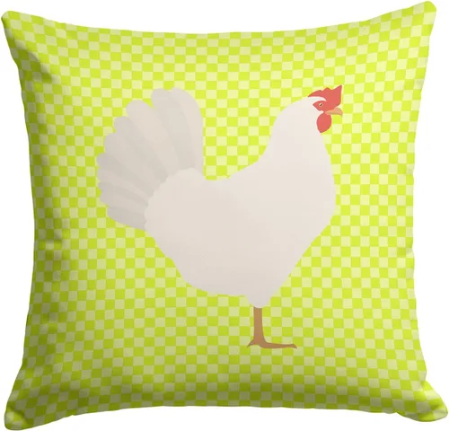 Vista 108 de Caroline's Treasures BB8163PW1414 Beltsville - Almohada decorativa de tela a cuadros pequeños, color blanco, pavo y gallina azul, lavable a máquina