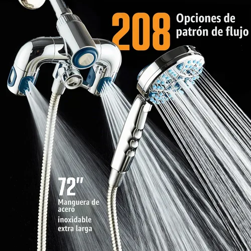 Vista 8 de AquaCare Polaris - Cabezal de ducha de alta presión de múltiples zonas con 208 ajustes y sistema de combinación de 3 vías con mango de acoplamiento