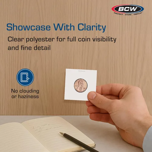 Vista 5 de BCW Monedas 2x2 para monedas de centavo Portamonedas para monedas Fundas de centavo de archivo para monedas de 0.748 in – 100