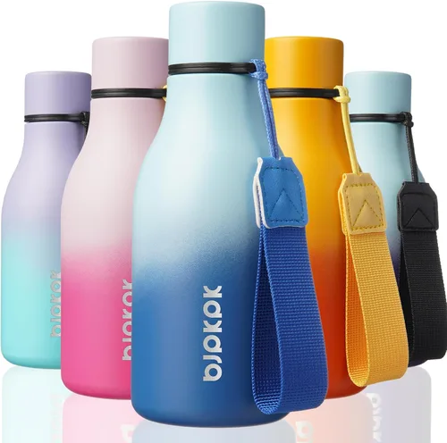 Vista 24 de BJPKPK Botellas de agua aisladas, botella de agua de metal de acero inoxidable de 12 onzas con correa, sin BPA a prueba de fugas, jarras, tazas