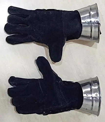 Vista 4 de Guantes de acero para disfraz de caballero medieval de Halloween, plateado