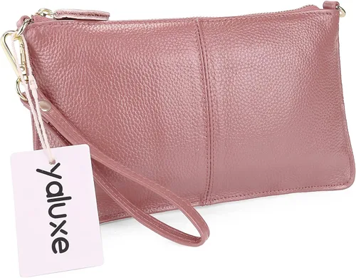 Vista 6 de YALUXE Clutch Wristlet - Cartera de piel auténtica con bloqueo RFID y cadena de hombro