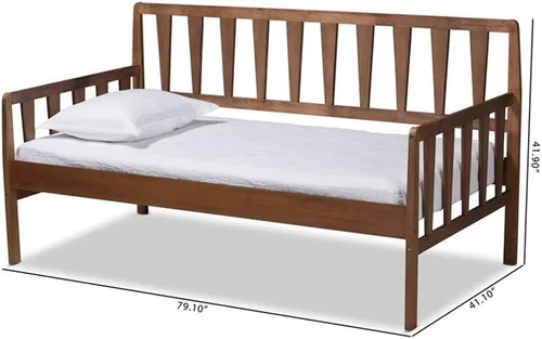 Vista 3 de Baxton Studio Midori - Sofá cama de madera con acabado marrón nogal moderno y contemporáneo