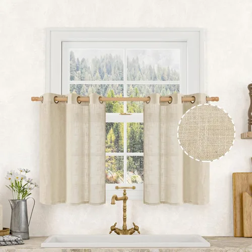 Vista 11 de LAMIT Cortinas de lino marrón caramelo para sala de estar, 84 pulgadas, de lino sintético, texturizado, filtrante de luz, paneles de privacidad