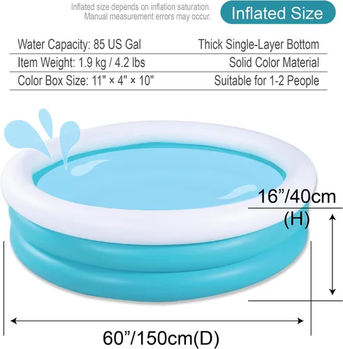 Vista 3 de Piscina inflable para niños, piscina de barandilla de 60 x 16 pulgadas de grosor para niños, piscina inflable azul y blanca para juegos de fiesta