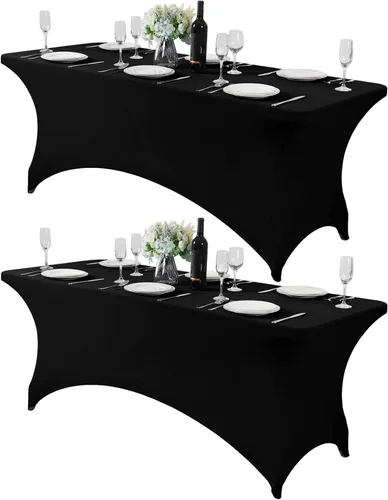 Vista 154 de Mantel de elastano para mesa de 6, 4 o 8 pies, universal, ajustable, para fiestas, banquetes, bodas y eventos, color verde manzana