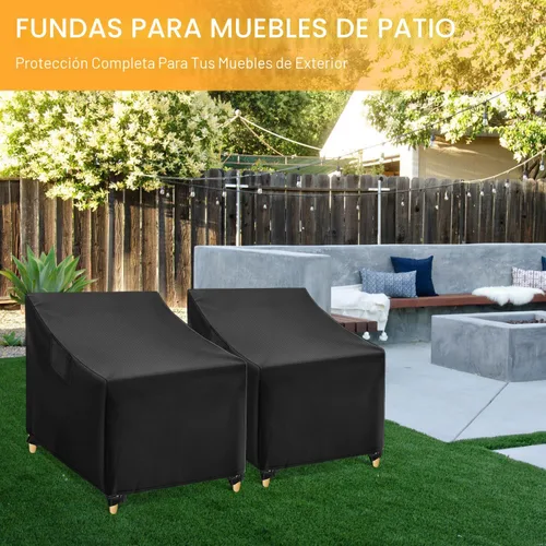 Vista 5 de WLEAFJ Fundas Impermeables para Sillas de Exterior, Fundas Negras para Muebles de Patio y Césped, Funda de Asiento Profundo para Sillón de Patio