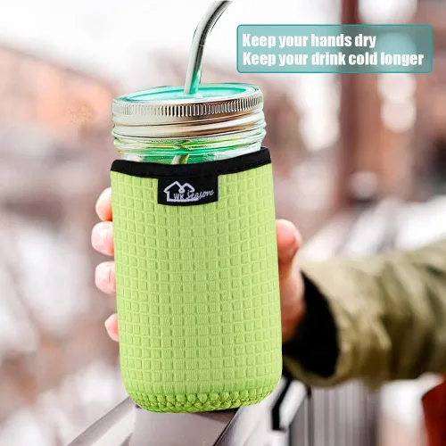 Vista 5 de WKieason - Funda de neopreno para tarro de masón de boca regular de 16 onzas, fundas para tarros de 16 onzas, funda para boca regular